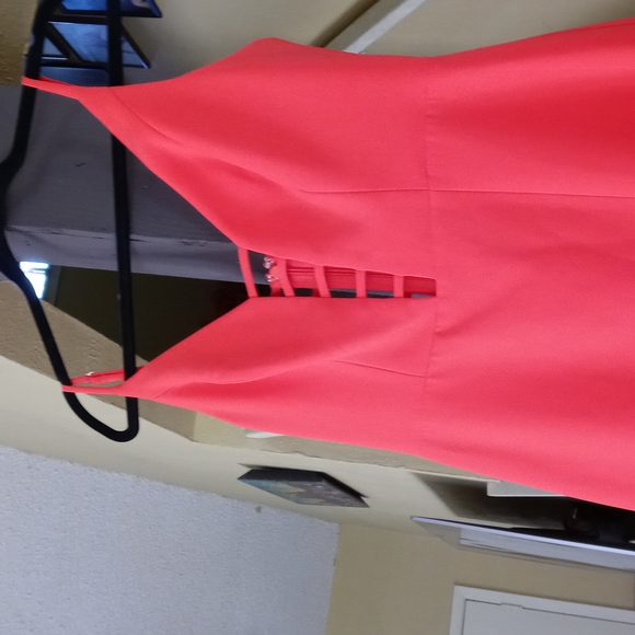 BCBGMaxazria Long Orange Cut-Out Evening Dress Thigh-High Side-Slit (Ariel)Sz 10 - Picture 3 of 7